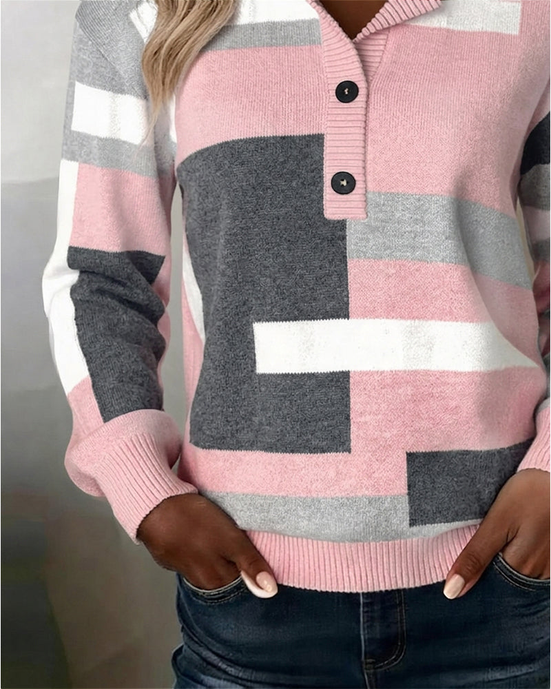 Sweater Ternet Knapper Foran Lang Ærme