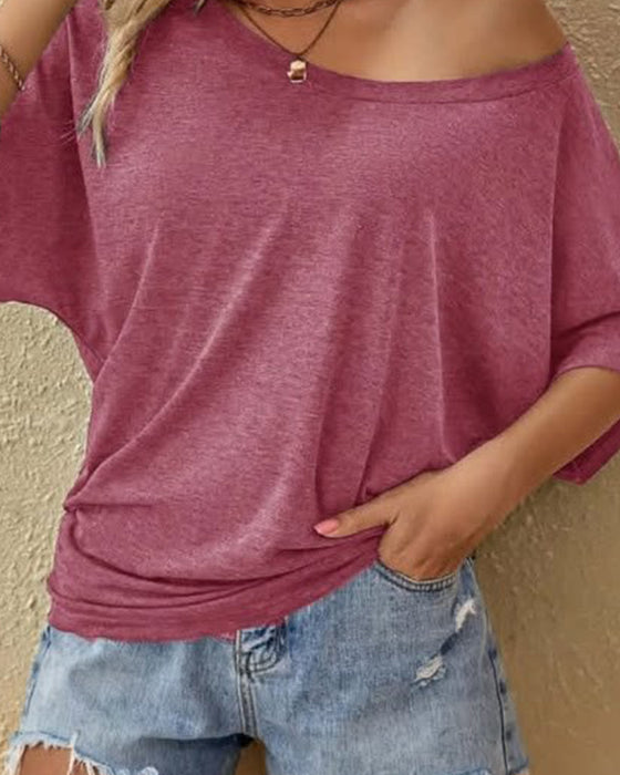 T-Shirt Ensfarvet Løstsiddende Flagermuseærme