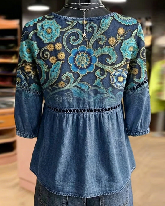 Bluse Hul Ud Print Vintage