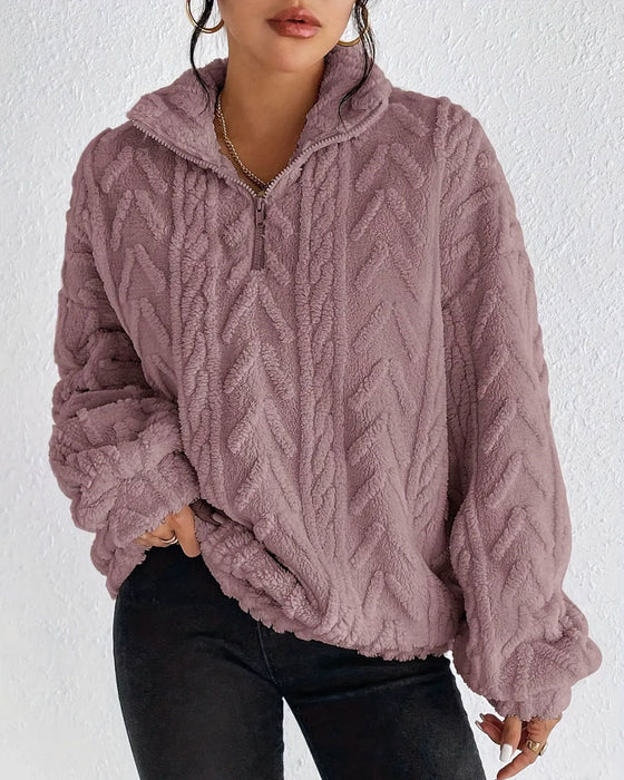 Sweatshirt Dobbelt Sidet Fleece Halv Lynlås