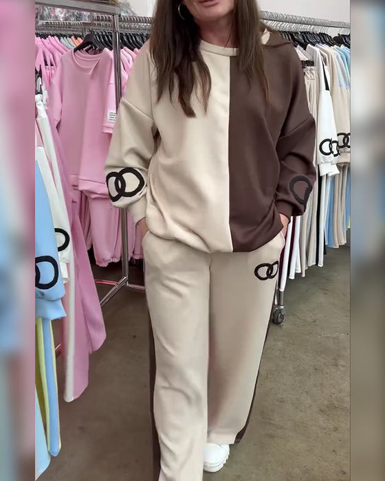 Sæt Kontrastfarve Casual Sweatshirt