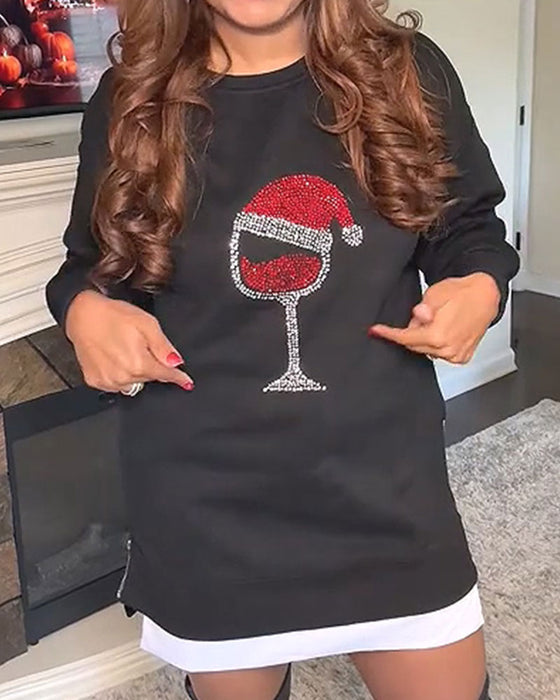 Kjole Vinglas Jul Tryk Lang Sweatshirt