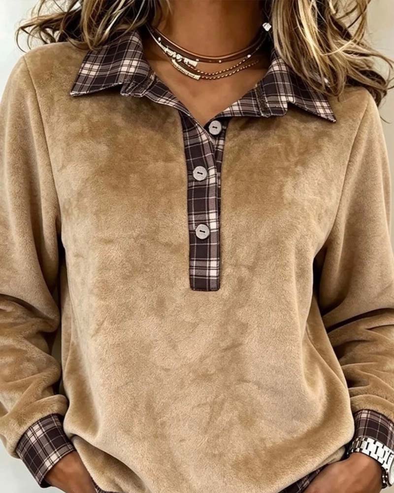 Sweatshirt Revers Knapternet ternet Patchwork