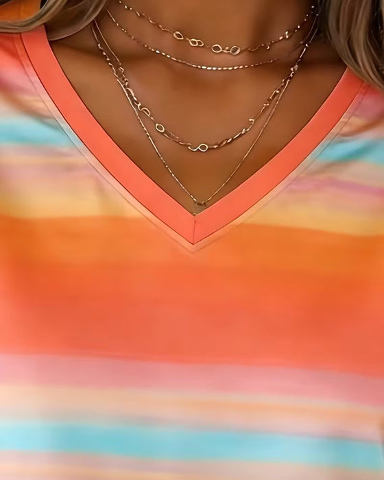 Sweatshirt Regnbue Ombre Vandret Stribe V-Hals