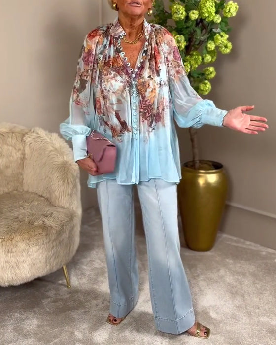 Skjorte Lanterneærme Ståkrave Print