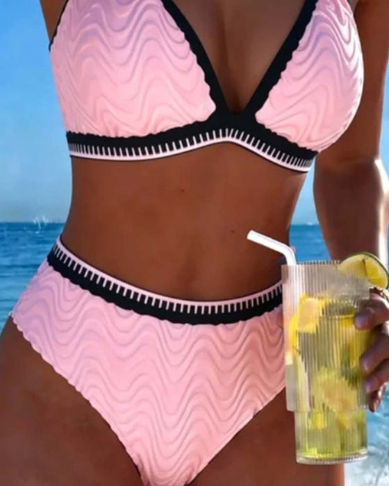 Bikini Farveblok Dobbeltstrop Tekstureret