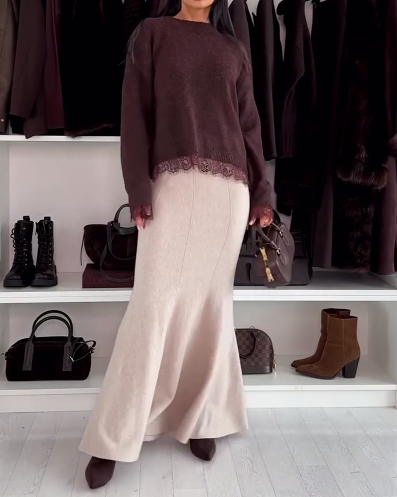 Pullover Med Blondepanel Og Rund Hals