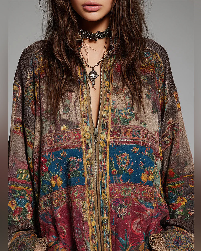 Bluse Kniplingspaneler Blomstertryk