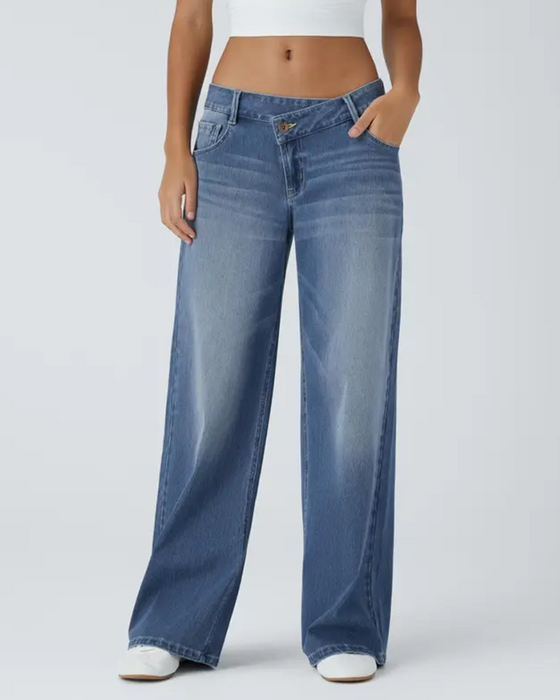 Jeans Asymmetrisk Lav Talje Vide Ben