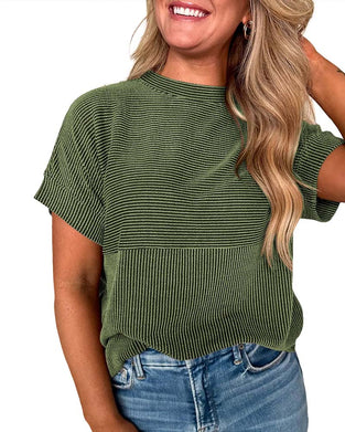 T-Shirt Stribet Kort Ærme Rund Hals