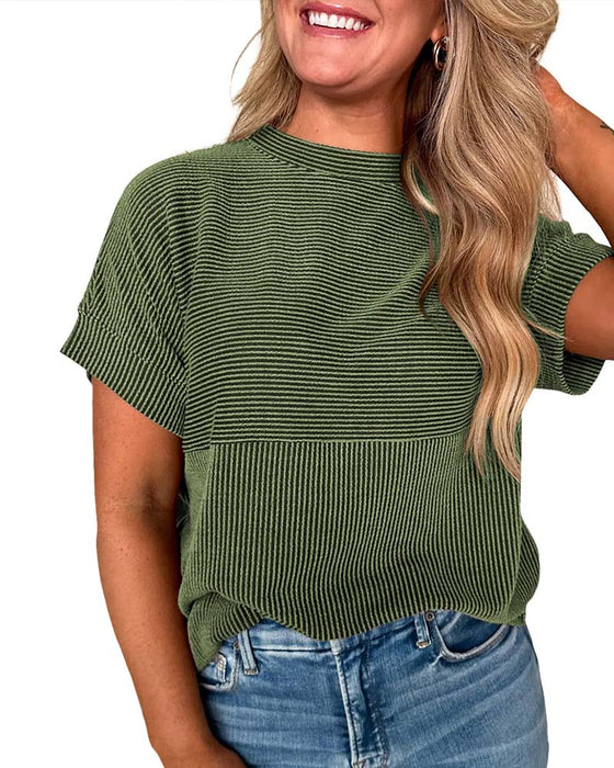 T-Shirt Stribet Kort Ærme Rund Hals