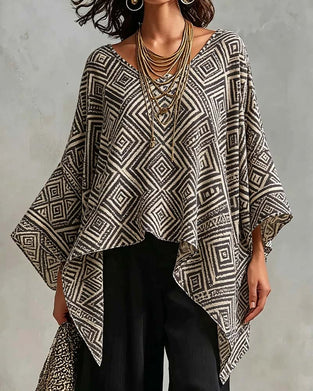 Bluse Diamant Mønster Uregelmæssig Casual
