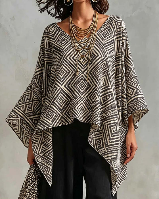 Bluse Diamant Mønster Uregelmæssig Casual
