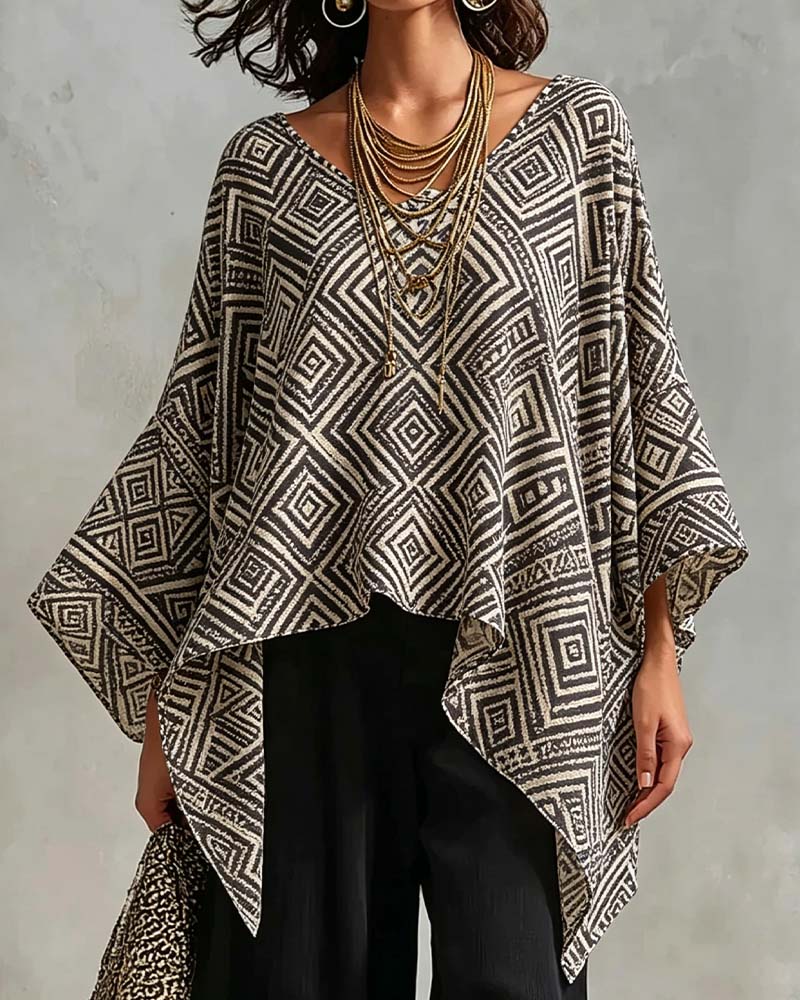 Bluse Diamant Mønster Uregelmæssig Casual