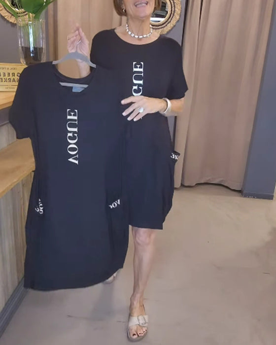 Kjole Casual Korte Ærmer Løs Bogstavtryk