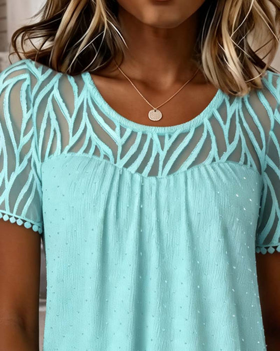 Bluse Mesh Patchwork Solid Farve