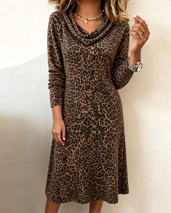 Kjole Slouchy Mock Hals Leopard Lang Ærme