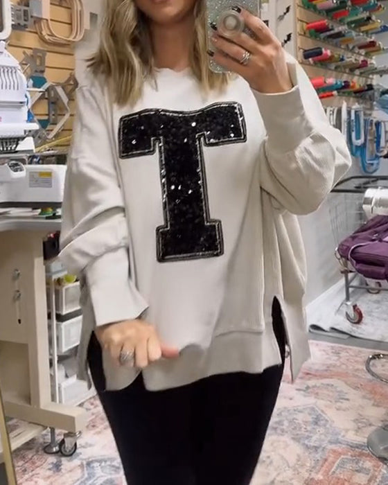 Sweatshirt T-Design Paliet Broderet Rund Hals