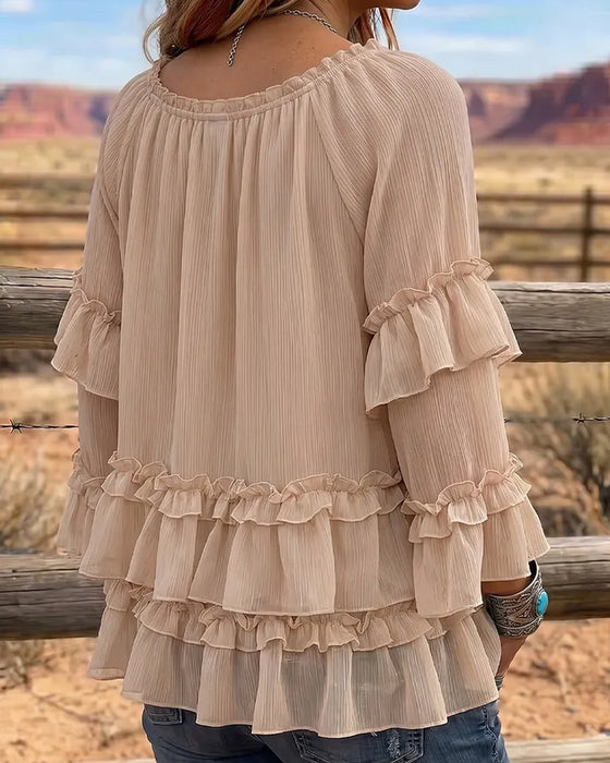 Bluse Dobbelt Lag Ruffle Flare
