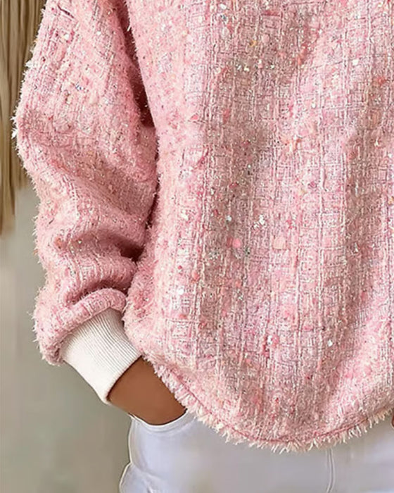 Sweatshirt Tweed Henley Krave Knapning