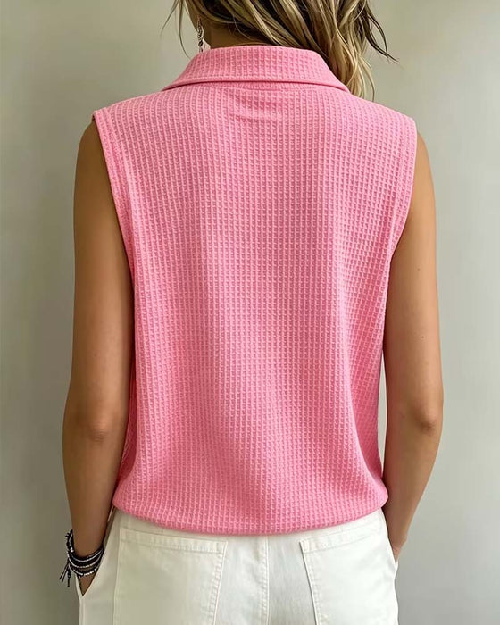 Tank Top Ærmeløs Polo Krave Vaffel