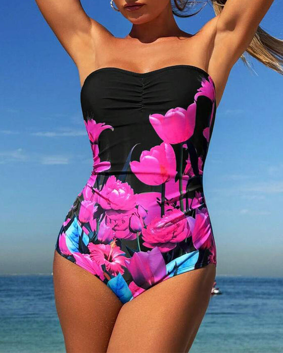 Badedragt Bandeau Blomstermønster Én Del