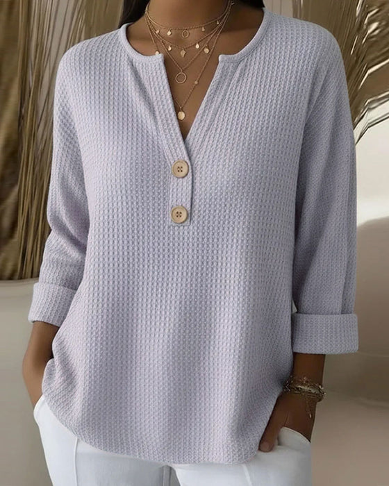 Top V-Hals Vaffel Dame