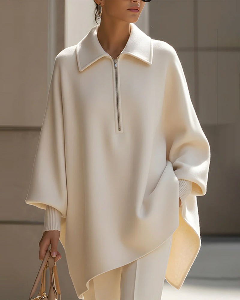 Half-zip Sweatshirt med Lanterneærmer og Reverskrave