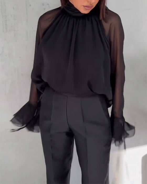 Bluse Mesh Sammenføjning Elegant