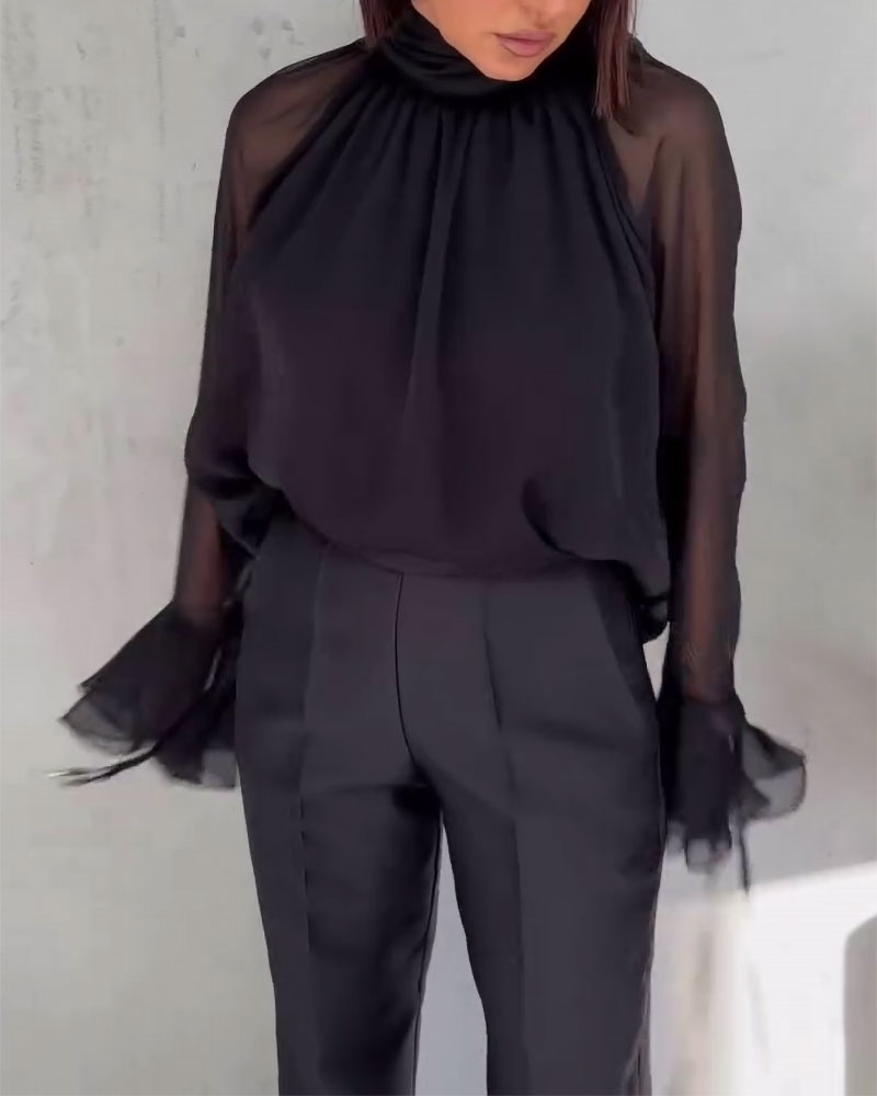 Bluse Mesh Sammenføjning Elegant