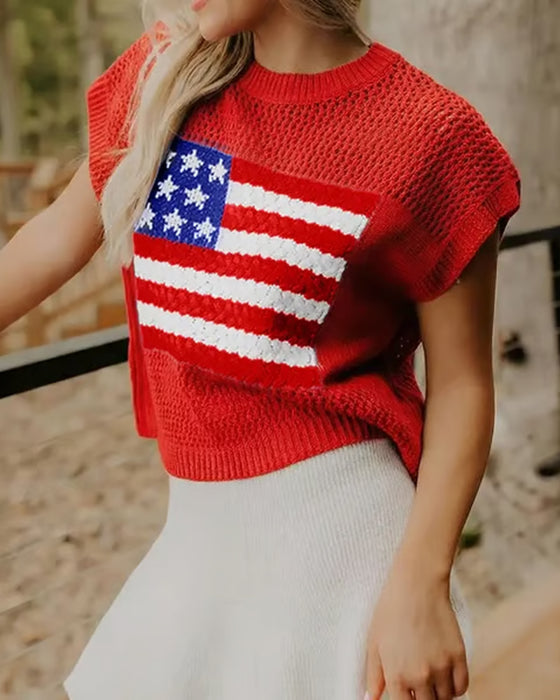 Pullover Flag Mønster Crewneck