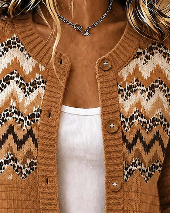 Cardigan Knappet Leopard Bølget Stribe