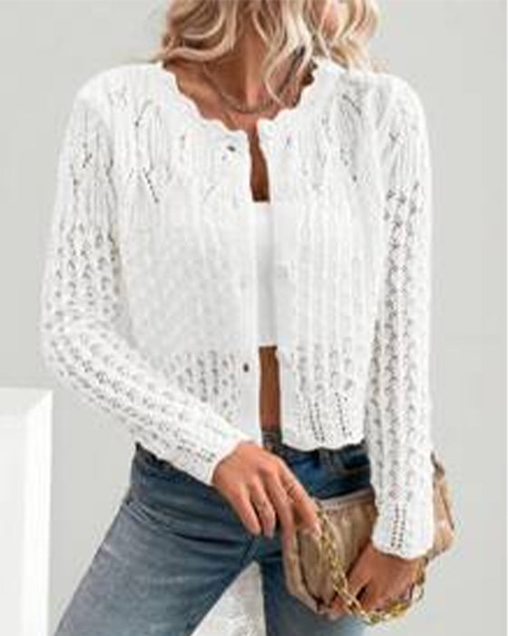 Cardigan Afslappet Rund Hals Knappet Strik