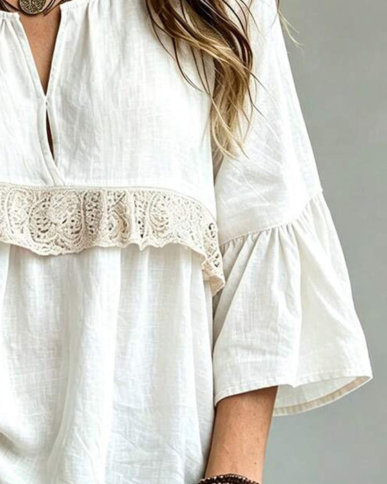 Bluse Afslappet V-Hals Blonder
