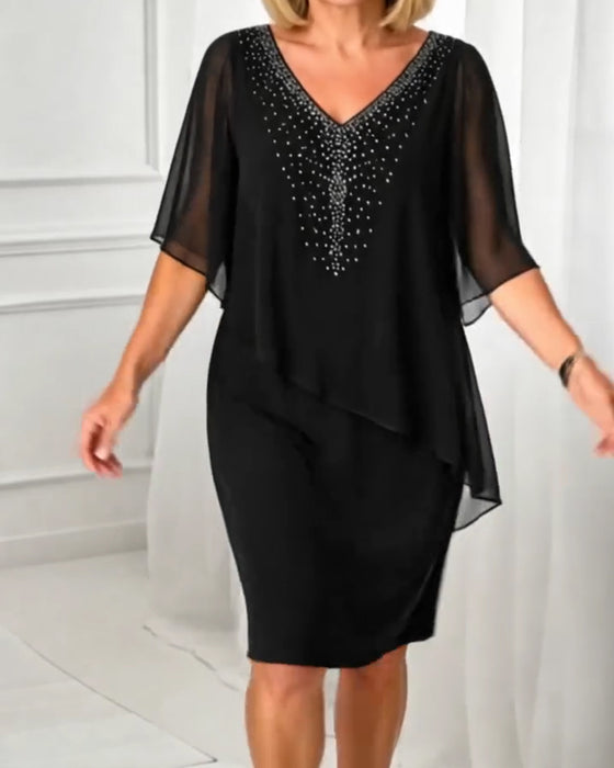 Kjole Afslappet V-Hals Rhinestone