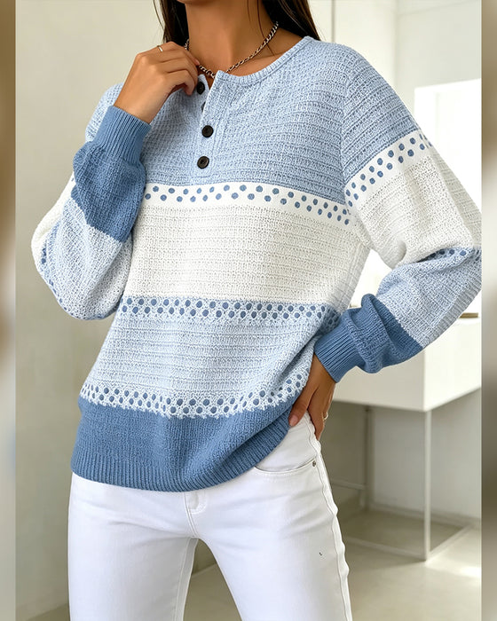 Sweatshirt Farveblok Vaffelstrik Henley Pullover