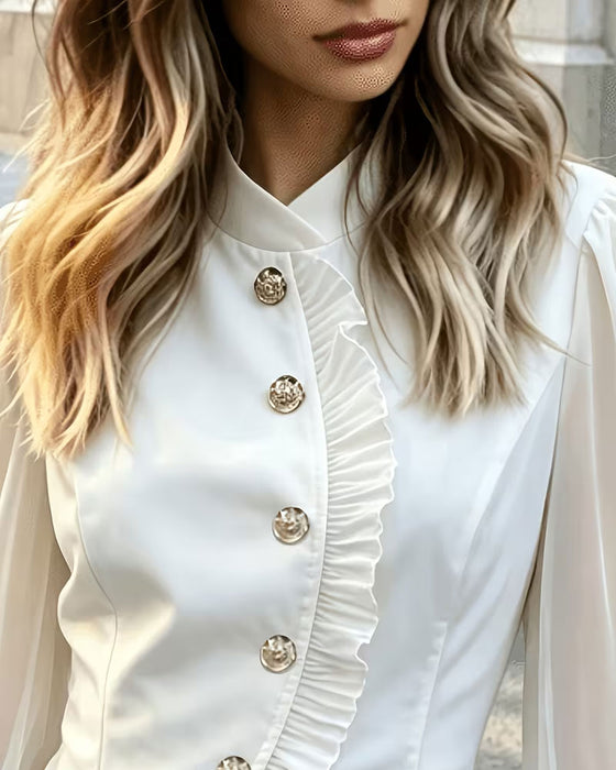 Bluse Mini Mandarin Krave Sheer Ruffle