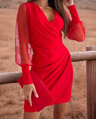 Kjole Mesh V-Hals Mode Patchwork