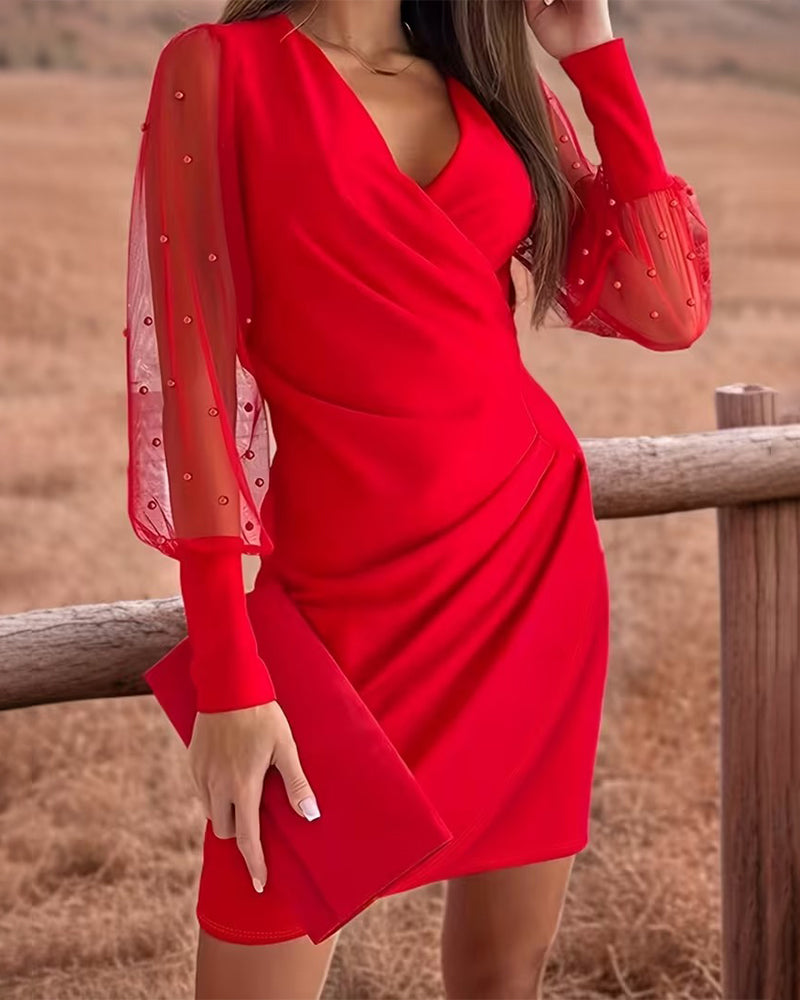 Kjole Mesh V-Hals Mode Patchwork