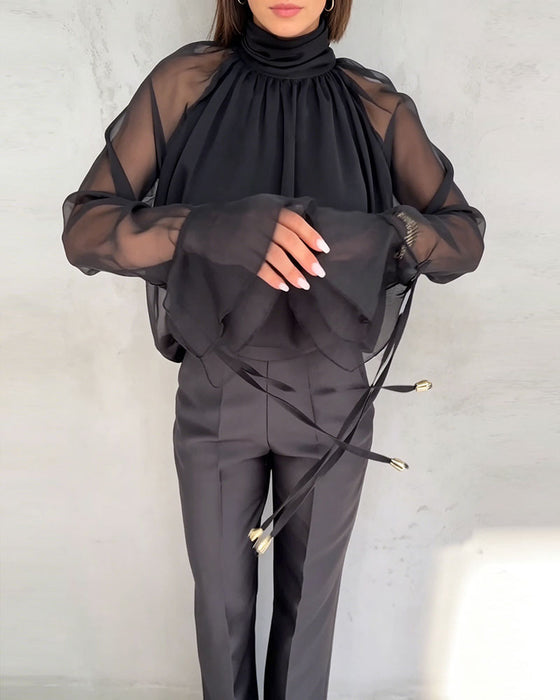 Bluse Mesh Sammenføjning Elegant