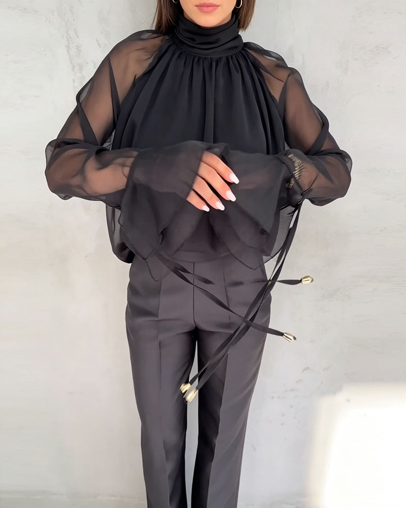 Bluse Mesh Sammenføjning Elegant