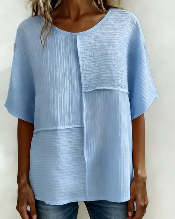 Top Lodret Tekstureret Patchwork Løs