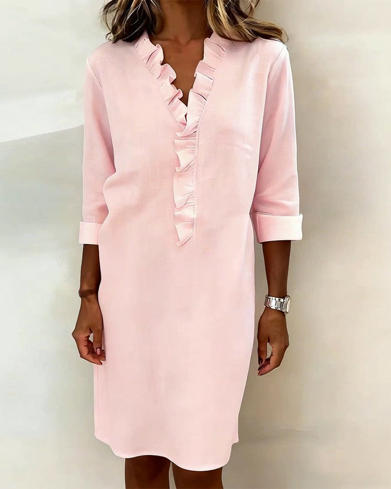 Kjole Rynket V-Hals Ensfarvet