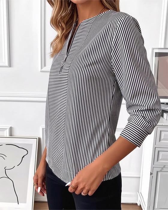 Bluse Stribet Patchwork Lynlås Op