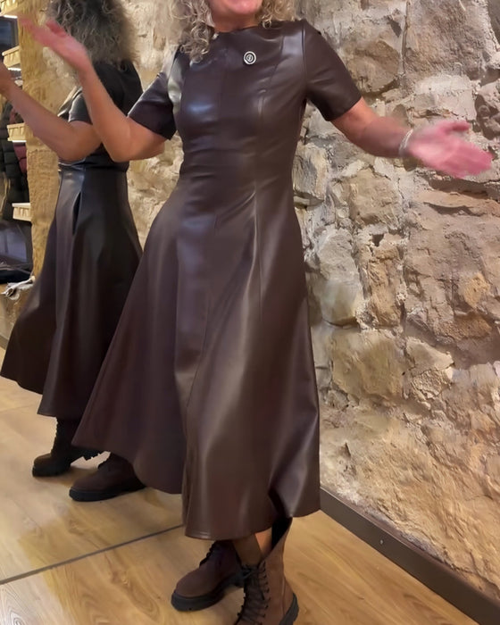 Kjole Pu Læder Taljet Kortærmed