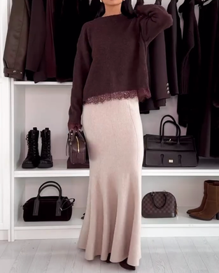 Pullover Med Blondepanel Og Rund Hals