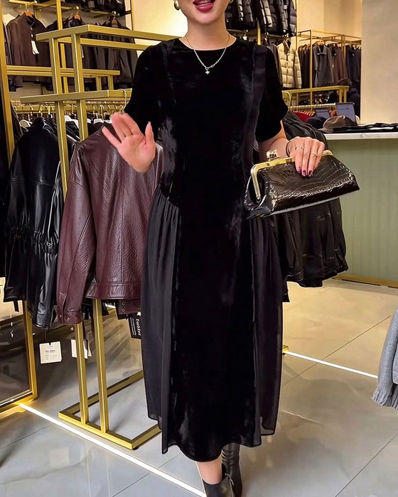 Kjole Rund Hals Plisseret Slim Fit Stor Skørt