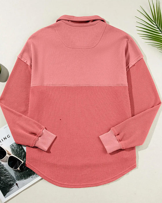 Sweatshirt Halv Lynlås Vaffel Patchwork