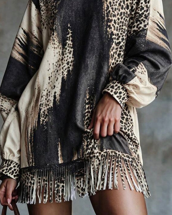Kjole Turtleneck Leopard Farveblok