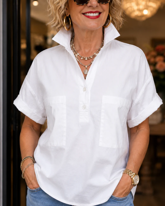 Bluse Lomme Knap V-Hals Afslappet